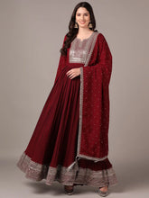 Women Magenta Georgette Solid Yoke Design Sequinned Anarkali Kurta With Dupatta